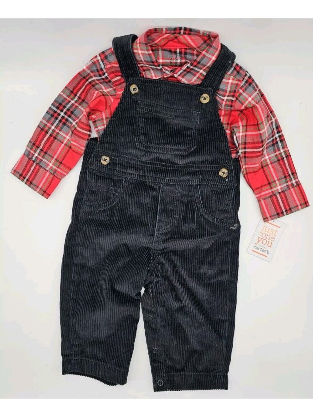 Carters Holiday Outfit Baby Size 6 Months Black Overalls Red Long Sleeve Shirt